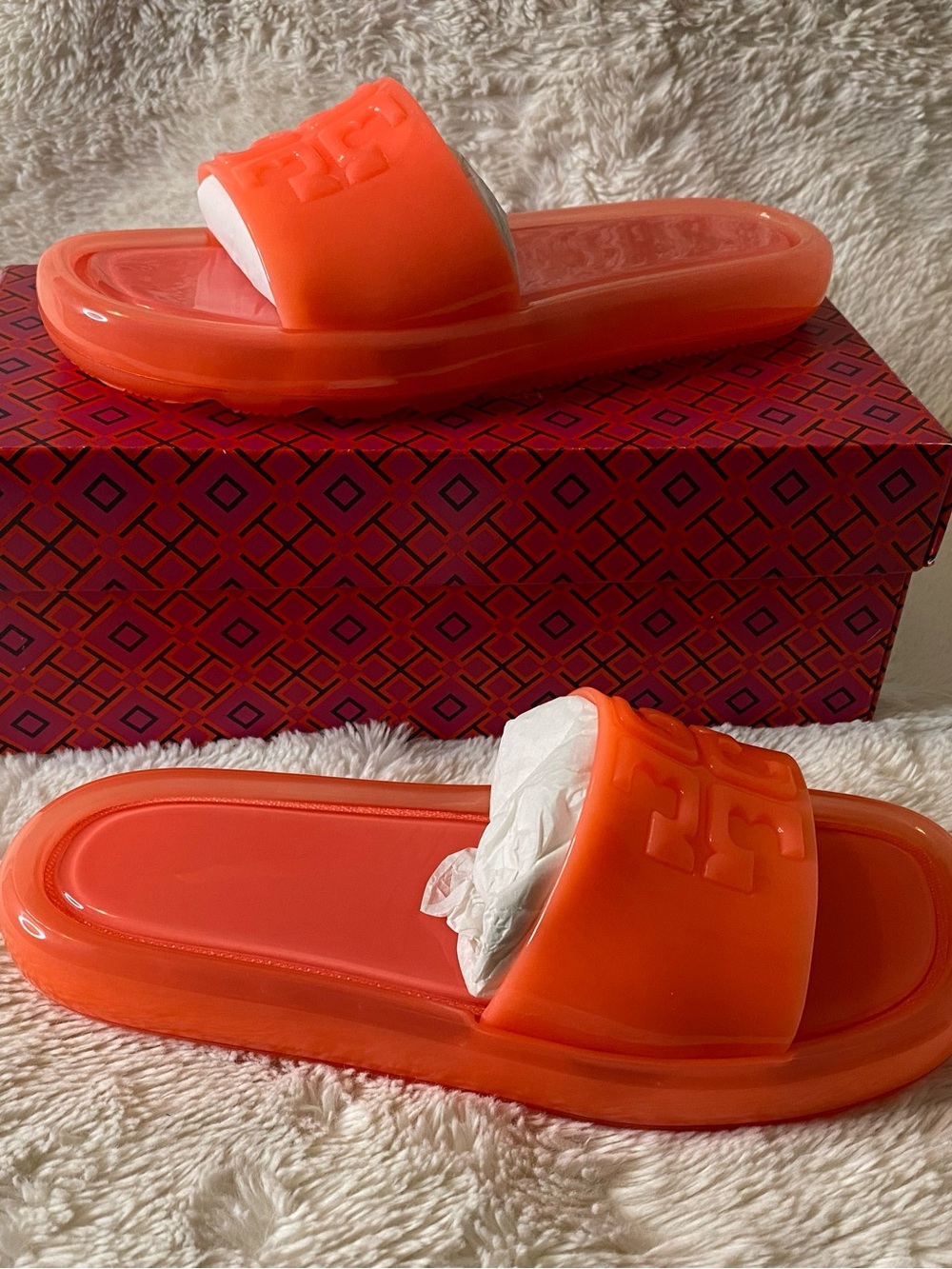 Orange Jelly Slide Sandals - Tory Burch